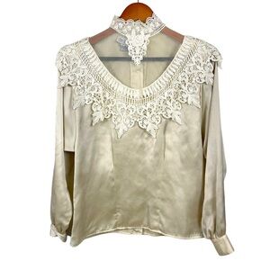 Vintage Sonya Ratay San Andre Blouse High Neck Lace Ivory 80’s Size 4